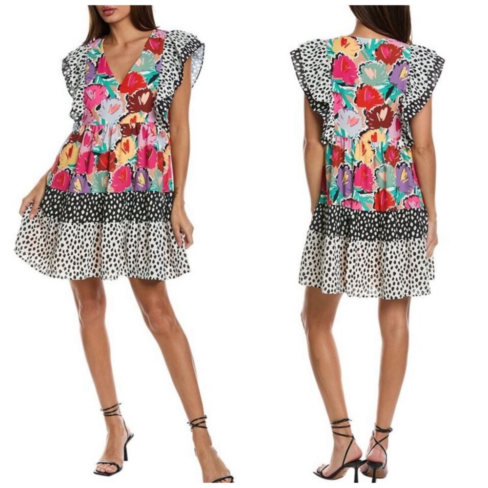 Crosby Mollie Burch Women Holden Mini‎ Dress Size S Flutter Sleeve London Bloom